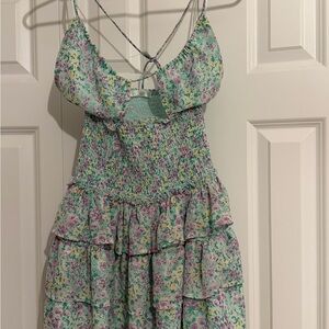 Floral Mini Dress in Green and Purple